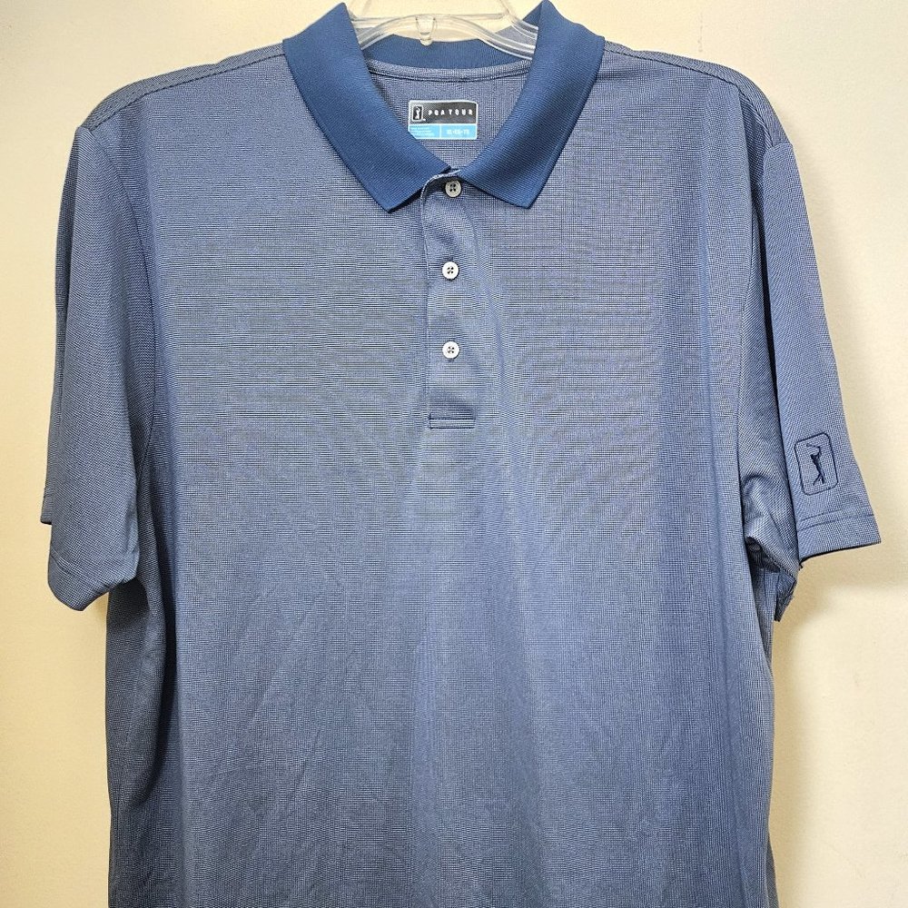PGA Tour Men's Size XL Casual Short-Sleeve Blue Check GOLF POLO